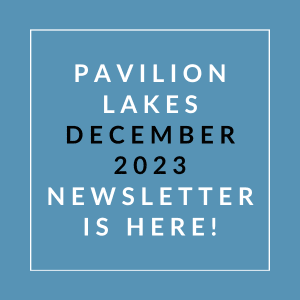 a white line on a blue background with the words pavilion lakes december 23