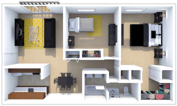 2 bedroom 1 bath floor plan at Pine Lake Manor apartments