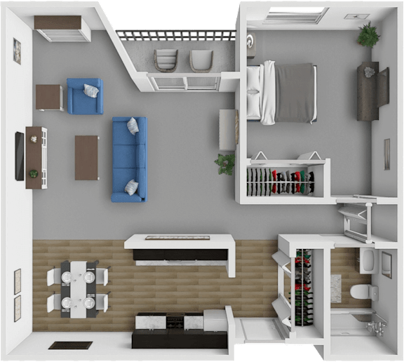 1 bed 1 bath Stearns floor plan at Park Meadows