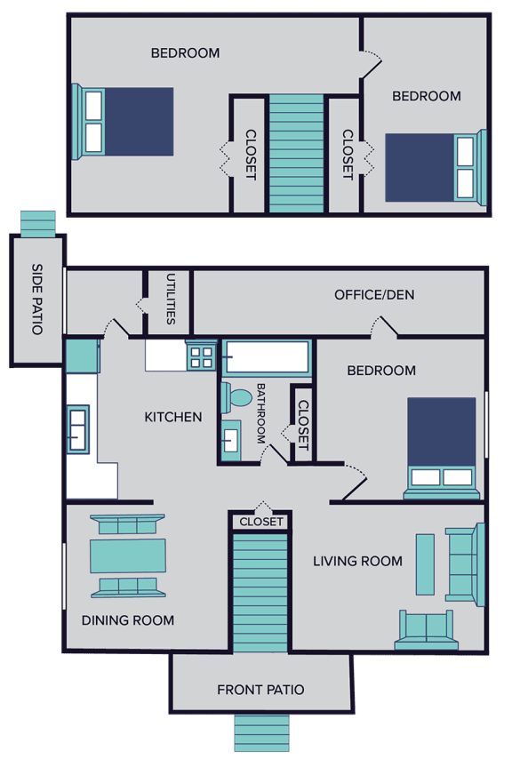 a floor plan of two bedrooms and a living room