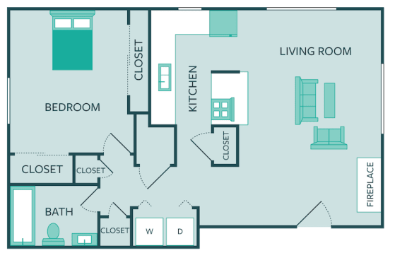 Floor Plan  one bedroom one bathroom floor plan with fireplace