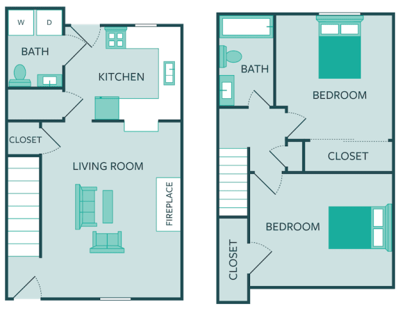 two bedroom one and a half bathroom floor plan