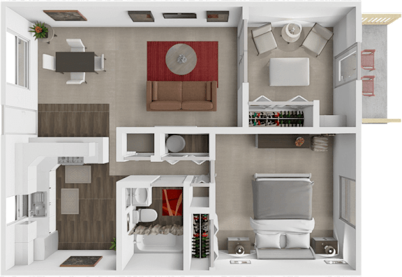 1 bed 1 bath floor plan with den