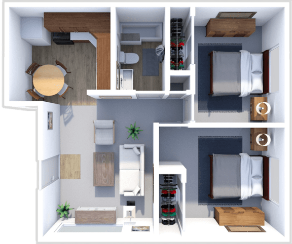 2 bed 1 bath floor plan at pines of southmoor