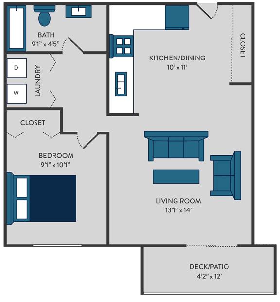 Floor Plan  1 bedroom apartment in St. Cloud with in-unit laundry