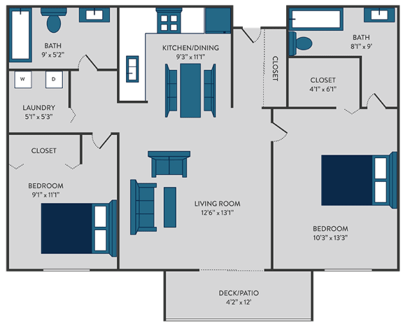 Floor Plan  2 bedroom apartment with in-unit laundry in St. Cloud