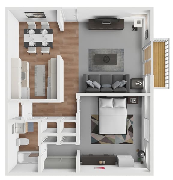 a 3d floor plan of a house with a bedroom and a living room