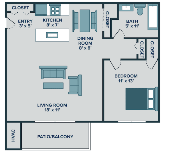 1 bed 1 bath floor plan at rising estates apartments
