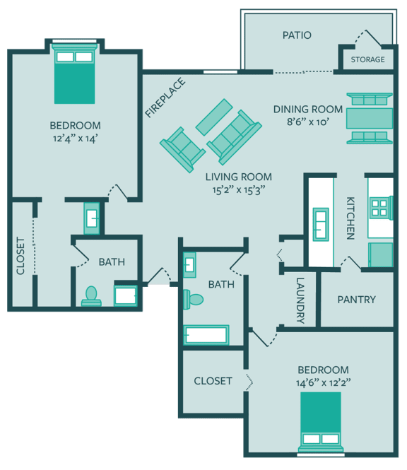 floor plan of two bedroom apartment