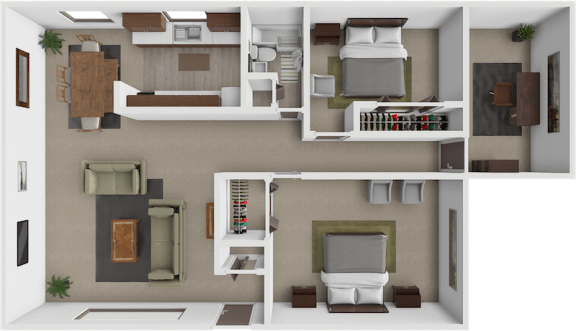 2 bed 1 bath floor plan with den at ranchview gardens