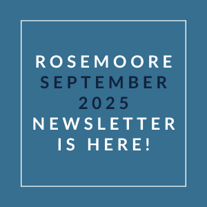 A blue background with text announcing the Rosemoore September 2025 newsletter.