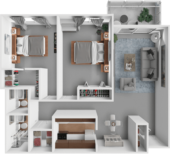 Ridge Oaks Evergreen Floor Plan, Two bedroom