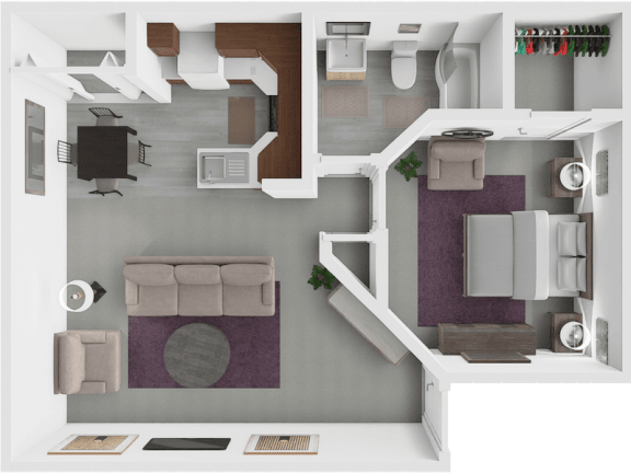1 bed 1 bath floor plan at rosewood apartments