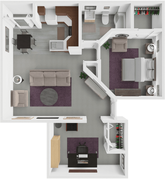 1 bed 1 bath floor plan at rosewood apartments