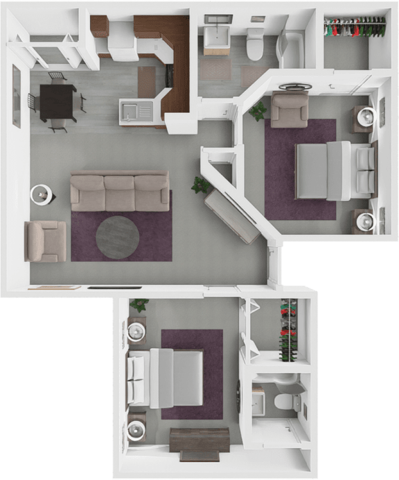 2 bed 2 bath floor plan at rosewood apartments
