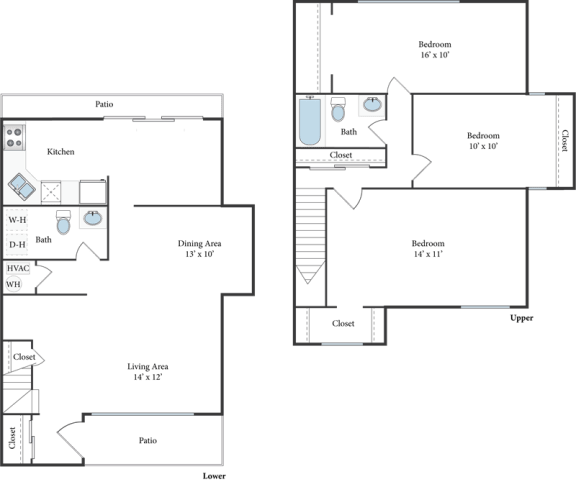 3 bedroom townhome floor plan