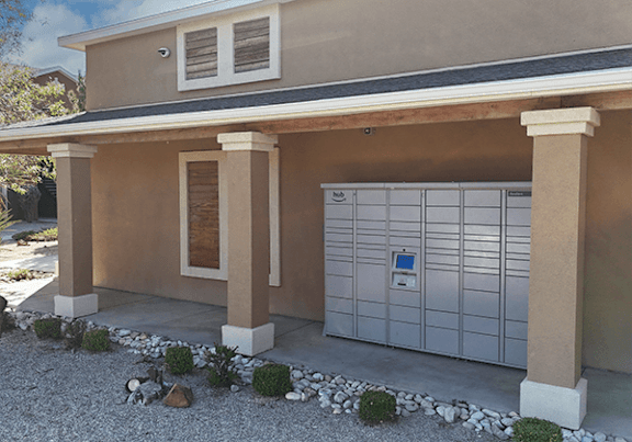 A house with a garage door and a window.