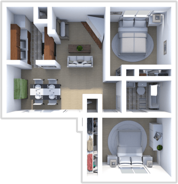 2 bedroom, 1 bath Magnolia floor plan at Saddlecreek Apartments