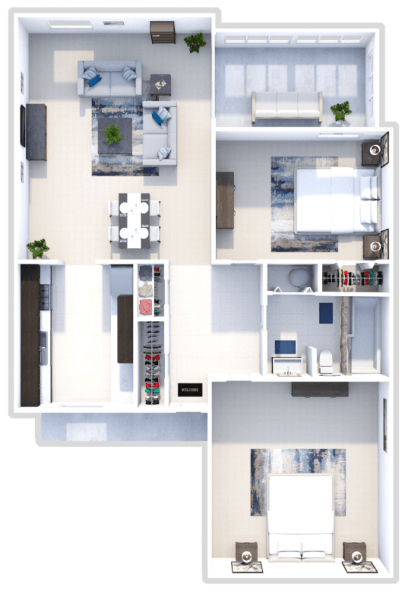 Floor Plan  2 bed 1 bath floor plan with 3 season room