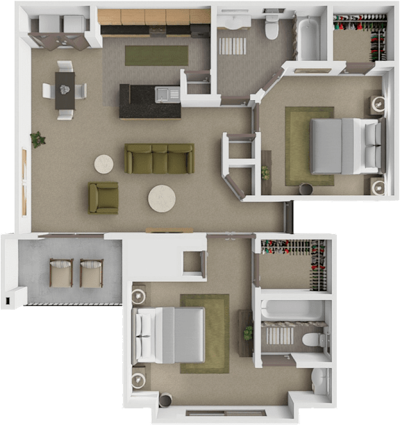 Floor Plan  A top-down view of a two-story house with a living room, kitchen, and bedrooms.