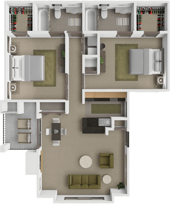 Floor Plan  A floor plan of a house with a living room, kitchen, and two bedrooms.