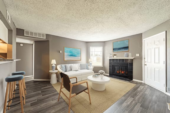 our apartments offer a living room with a fireplace