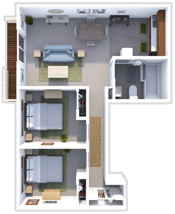 2 bed 1 bath floor plan at sandpiper cove apartments in Sandusky, OH