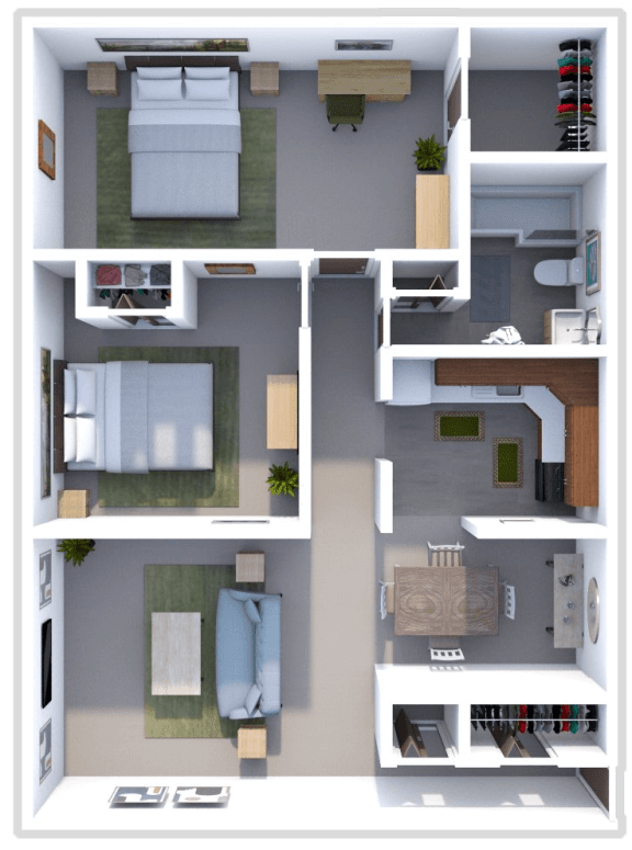 2 bed 1 bath floor plan at sandpiper cove apartments in Sandusky, OH