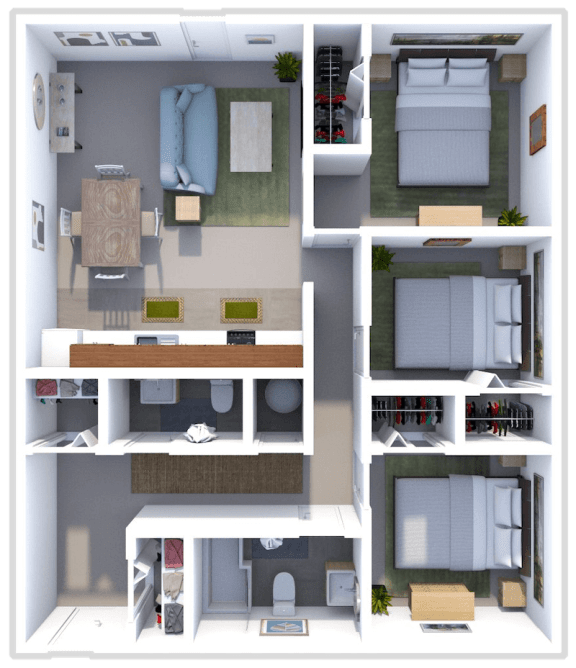 3 bed 1 bath floor plan at sandpiper cove apartments in Sandusky, OH