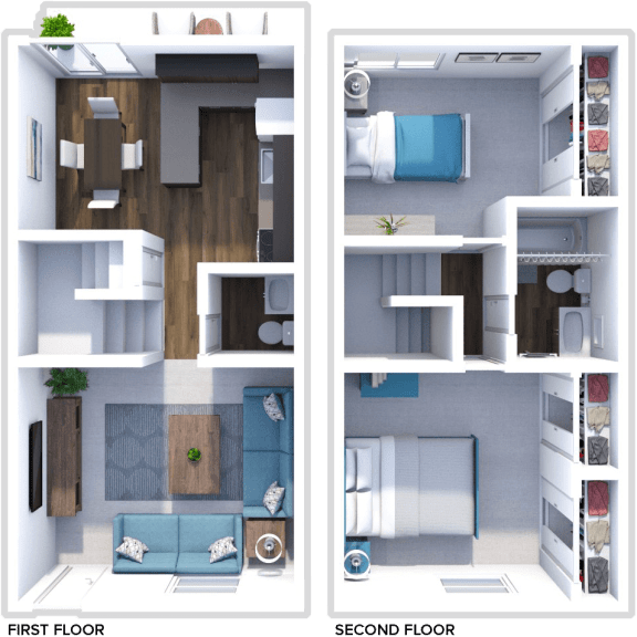 2 bedroom, 1 bath floor plan at San Rafael Townhomes