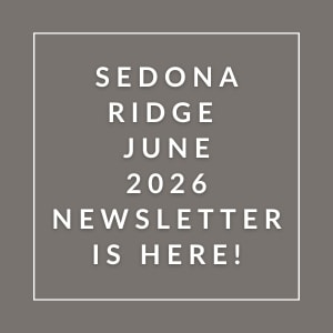 A grayscale image announcing the Sedona Ridge June 2026 newsletter.