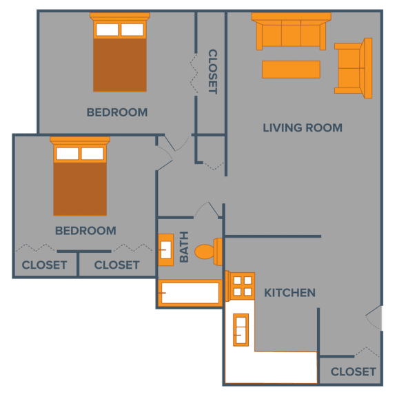 Floor Plan  Two Bedroom One Bath Floor Plan at Sterling Square Apartments