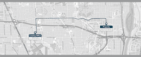 A map shows a route from the Lensing Office to a location marked as "Property".
