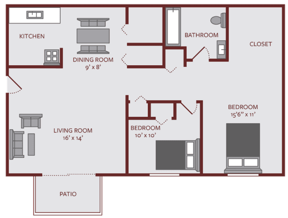 Floor Plan  Two bedroom One Bath floor plan
