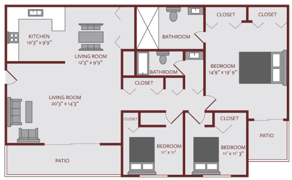 Floor Plan  three bedroom two bath floor plan