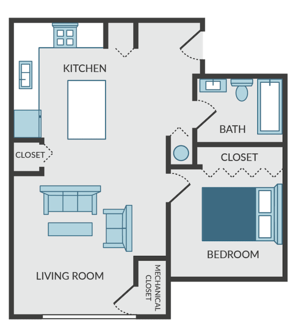Floor Plan  a floor plan of a house with a bedroom closet and a living room and kitchen