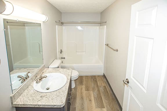 a bathroom with a sink and a toilet and a shower