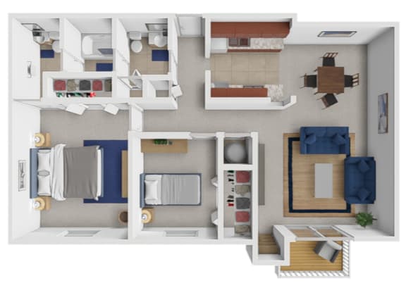 the 1190 sqft floor plan with bedroom and living room