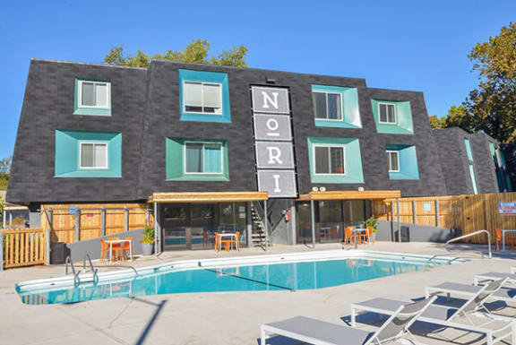 outdoor swimming pool at apartment complex