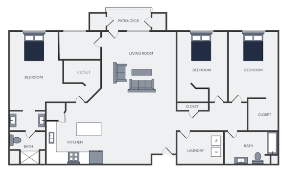 3 bed 2 bath floor plan at the chateau apartment homes