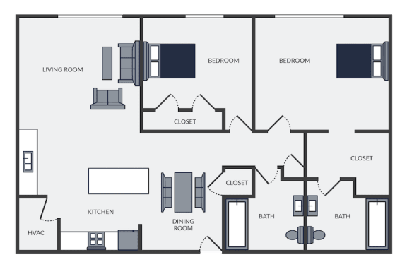 2 bedroom 2 bathroom apartment floor plan
