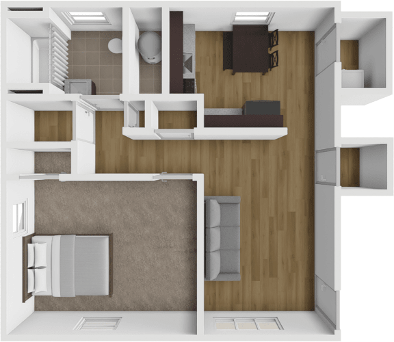 a 3d drawing of the interior of a house with a kitchen and living room