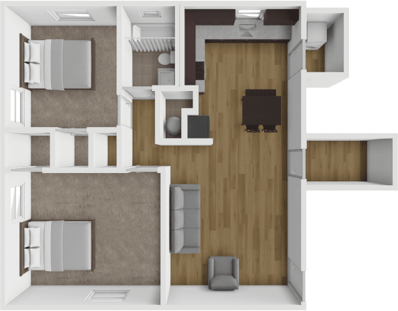 a 3d drawing of the interior of a house with a bedroom and a living