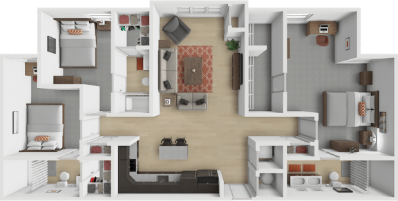Floor Plan  3 bed 3 bath floor plan at The Depot Apartments