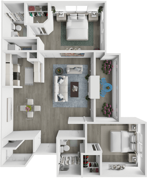 a 3d rendering of a floor plan with a bedroom and living room