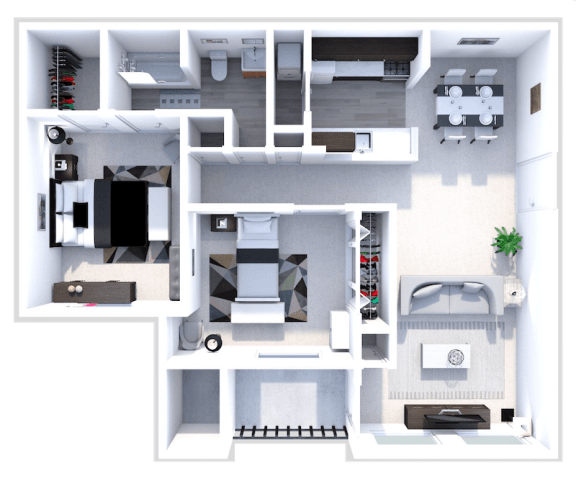 two bedroom floor plan at the heights apartments