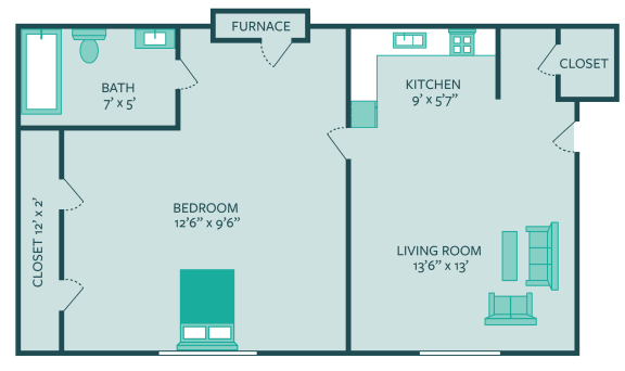 The Hills apartments Junior 1 bedroom floor plan