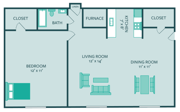 The Hills apartments Presidential 1 bedroom floor plan