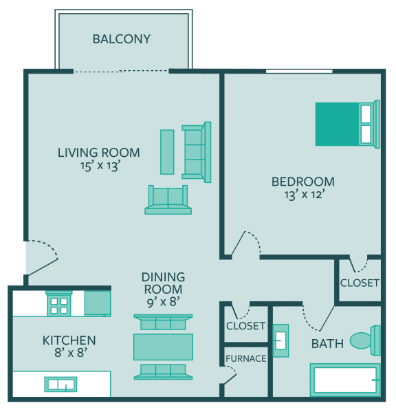 The Hills apartments Executive 1 bedroom floor plan