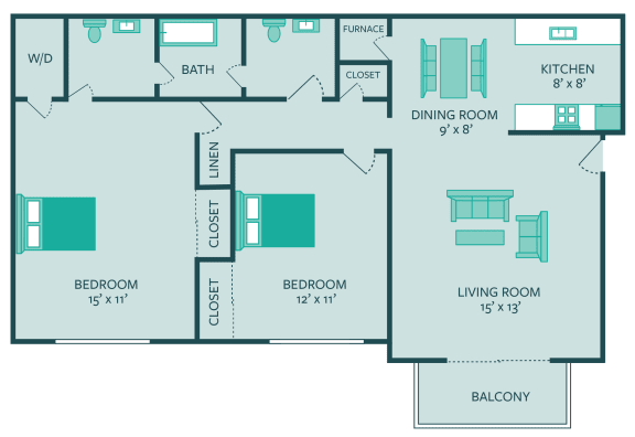 The Hills apartments 2 bedroom floor plan
